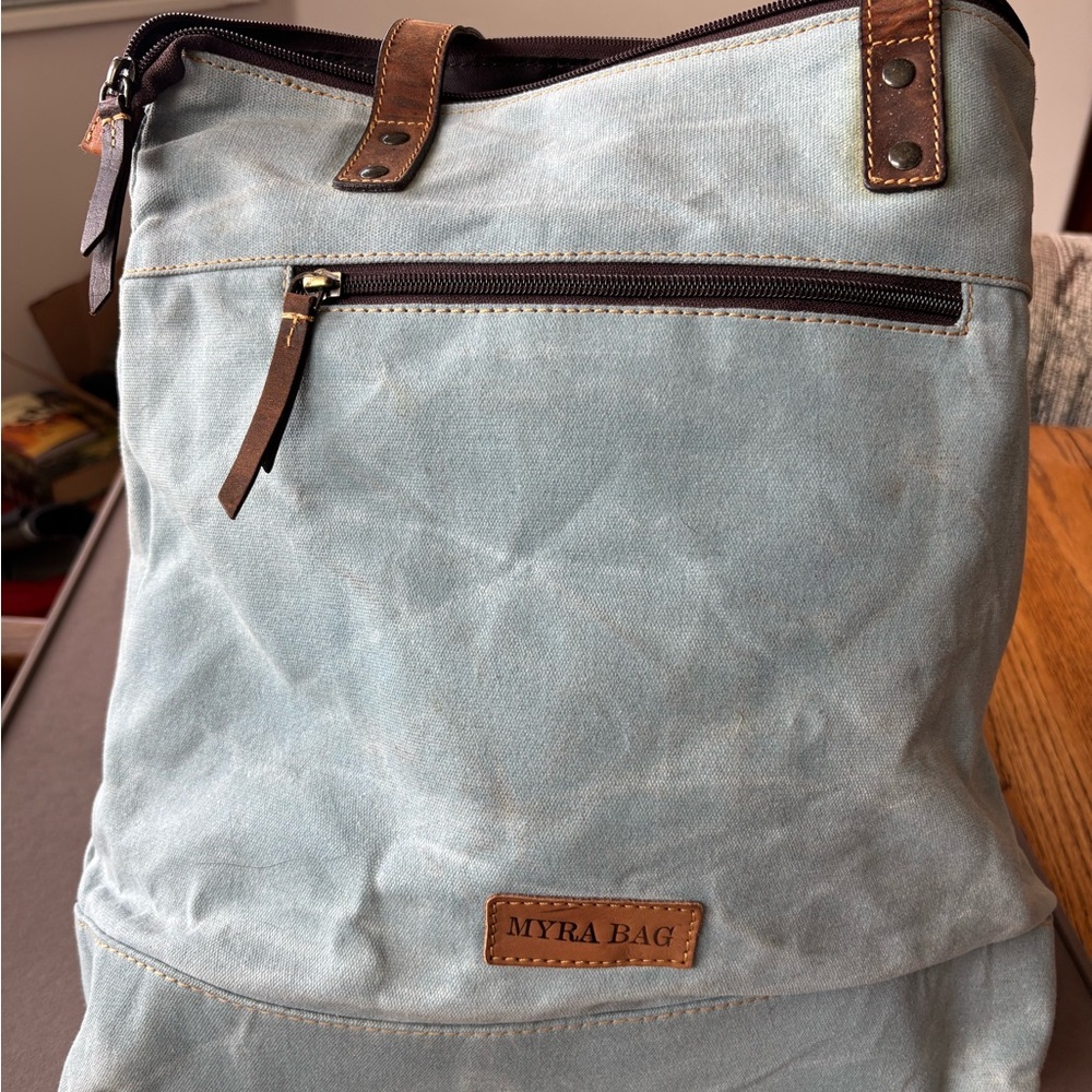 Myra Bag Blue Canvas Tote with Dreamcatcher Design, Stay Wild Moon Child. - Picture 2 of 8